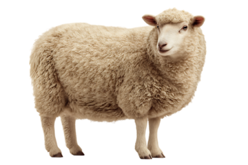 Fluffy sheep standing against a black background.