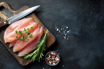 Chicken Breast Rosemary on Cutting Board