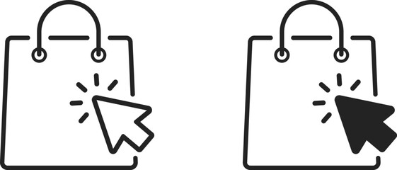 Online shopping icon, e-commerce symbol, online shopping click cursor vector design