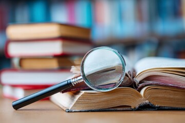 Book and Magnifying Glass on Desk