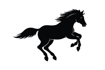 Elegant Black Horse Silhouette Leaping with Grace and Power on a White Background