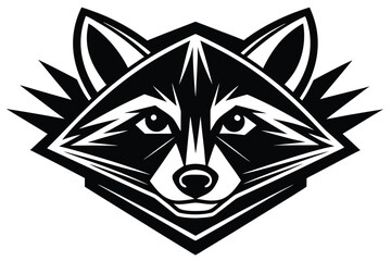 Monochrome raccoon face in geometric style shows detailed patterns and sharp angles perfectly