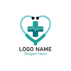 Healthcare Logo with Heart-Shaped Stethoscope and ECG Cross – Cardiology and Medical Branding.