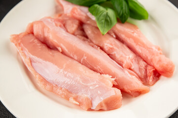 Rabbit raw meat fillet dietary fresh delicious gourmet food background on the table rustic food top view copy space keto and paleo diet