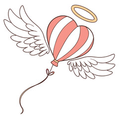 A heartshaped balloon with angel wings and a halo