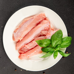 Rabbit raw meat fillet dietary fresh delicious gourmet food background on the table rustic food top view copy space keto and paleo diet