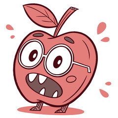 Fototapeta premium A funny cartoon apple character wearing glasses, looking smart