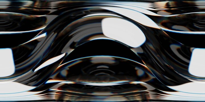 Abstract seamless HDRI with glossy black and white curves, perfect for CGI lighting and digital design. Fluid shapes, clean reflections, and futuristic feel for rendering backgrounds.