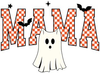 Happy Halloween Mama Varsity Cute Ghost Retro Vintage