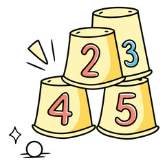 Stack of cups with numbers for a guessing game