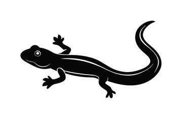 Simple Black Silhouette of a Salamander with a Curled Tail on White