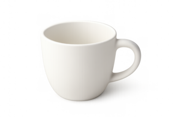 Classic white coffee or tea cup mug isolated on transparent background, perfect for showcasing your designs or branding