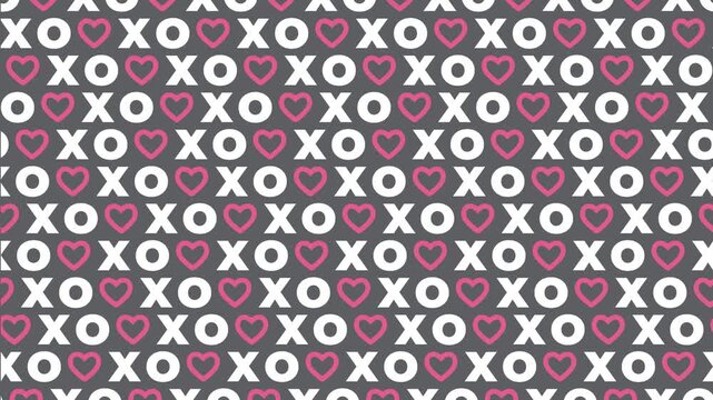 Seamless X O Heart Pattern White Text Pink Hearts on Gray Background Romantic Valentine