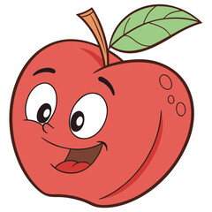 A happy cartoon apple with a smiling face and a leaf