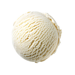 Obraz premium A single scoop of creamy vanilla ice cream with a smooth texture, isolated on a white background.