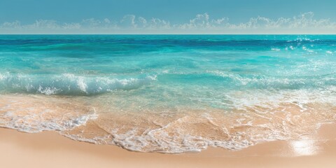 Ocean Wave on Beach Sand in Light Blue Water