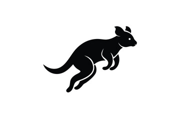 Fototapeta premium Elegant Black Silhouette of a Leaping Wallaby on a White Background