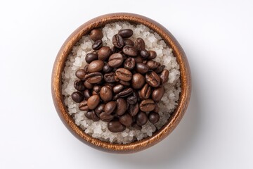 Coffee Beans with Sugar in Wooden Bowl
