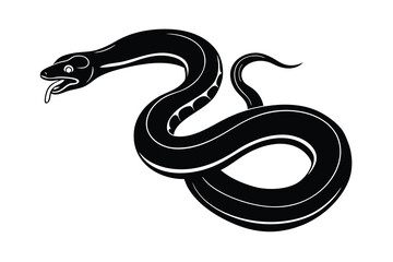 Fototapeta premium Stylized Black Snake Illustration with White Outline on a White Background