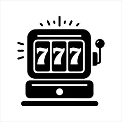 Minimalist Black and White Slot Machine Icon Vector of Jackpot on white background