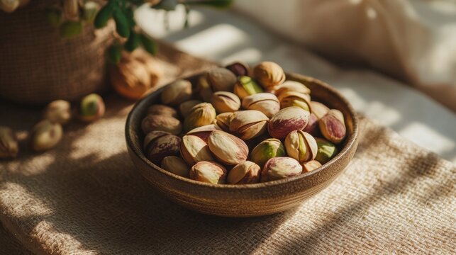 beautiful shot of pistachios in a bowl