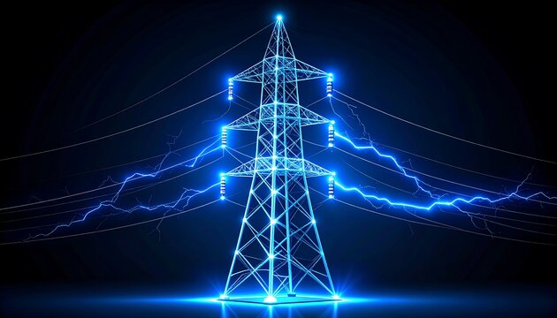 Electric tower with glowing lines
