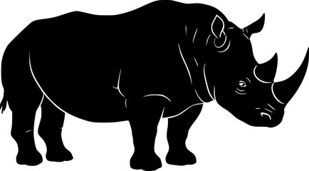 Fototapeta premium rhino standing isolated icon silhouette vector art illustration on white background 