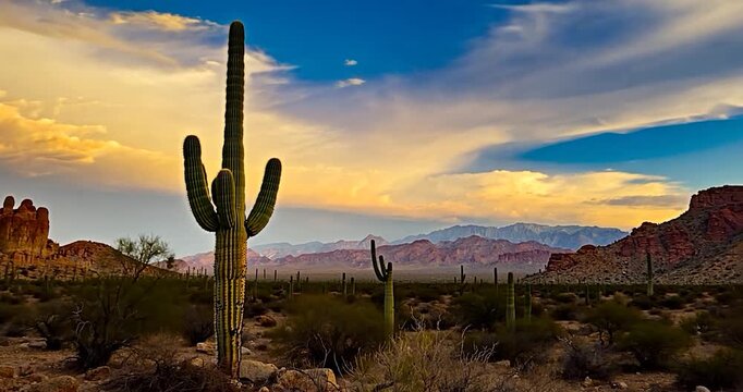 Desert landscape with saguaro cactus