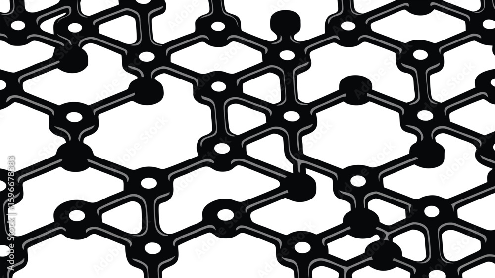 Poster abstract hexagonal network pattern with interconnected nodes and subtle distortions creating a moder