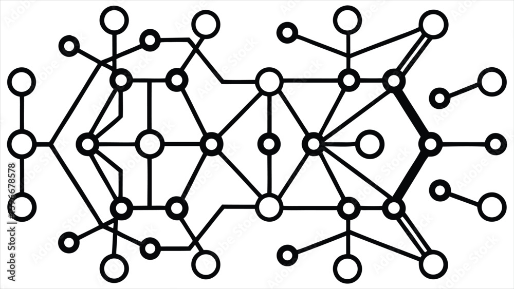 Poster intricate network diagram illustrating complex interconnections and branching structures with nodes 