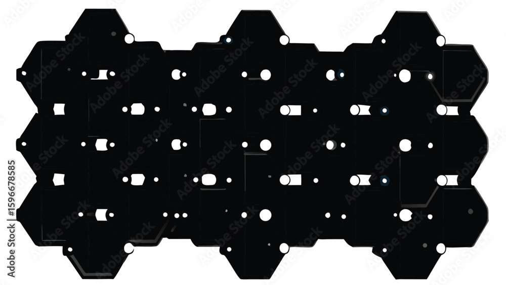 Poster abstract black hexagonal grid pattern with reflective highlights creating a modern and geometric vis