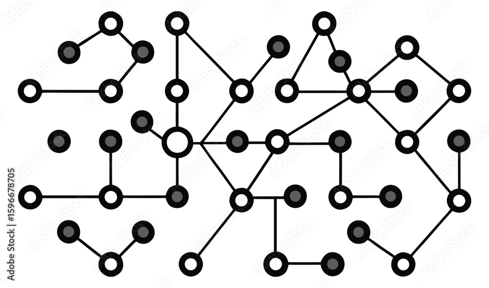 Poster abstract interconnected network visualization featuring a central node and radiating connections wit