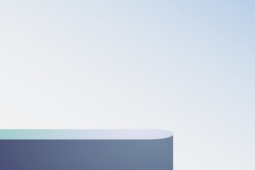 Empty elegant podium from the side on pastel blue wall, column platform pillar, pedestal stand stage, round empty stage and podium stair 3d template for product presentation