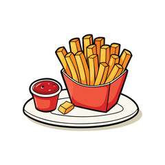 Crispy Golden French Fries with Ketchup Dip – Classic Snack on a Plate