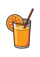 Refreshing Orange Juice with Fresh Slice and Straw – Citrus Summer Drink in Clear Glass