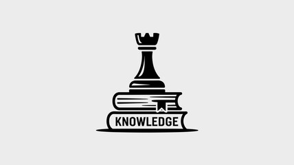 Knowledge is Power Chess Rook atop Books Illustration Symbolizing Strategy and Wisdom