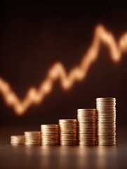 Ascending Gold Coins with Upward Trending Graph