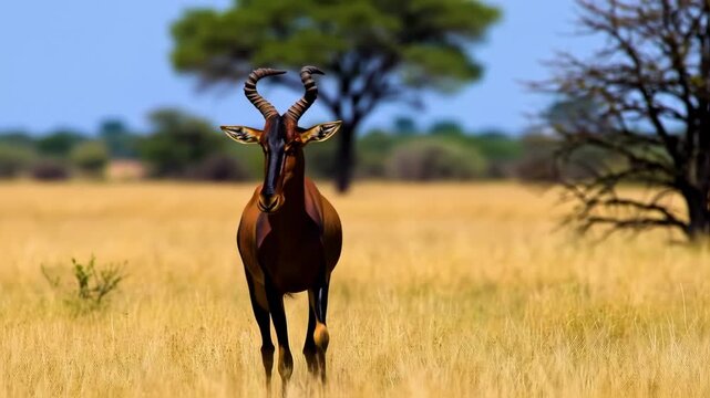 Majestic Hartebeest Strolling Through Golden African Savannah