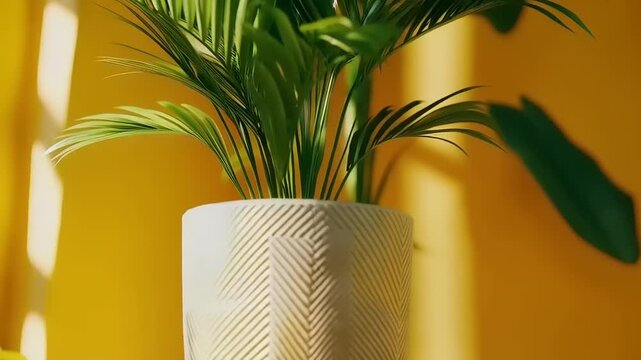 Radiant areca palm indoor, fostering serenity with gentle sun rays ambiance