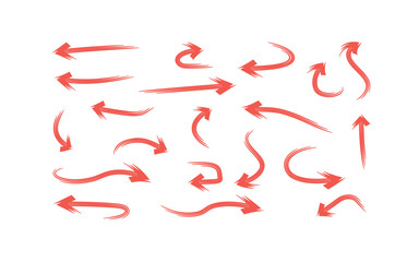 Hand drawn red curved arrow collection set isolated on white background for infographic
