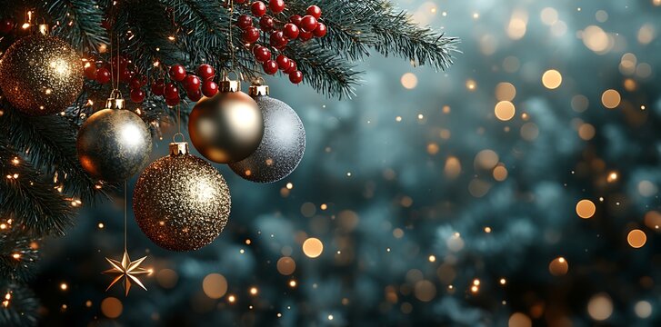 Festive Christmas Ornaments With Bokeh Lights Christmas tree baubles