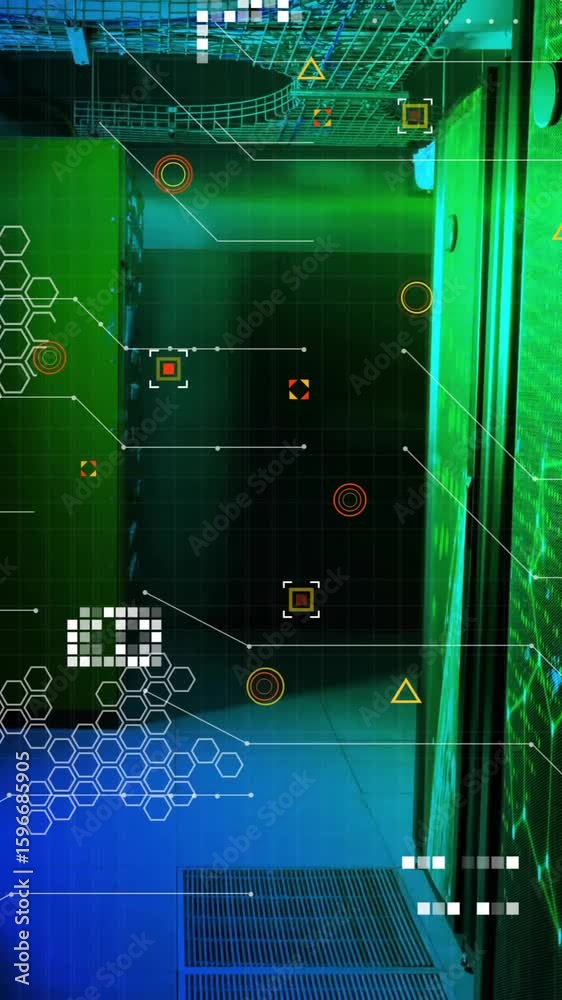 Poster animation of digital data processing over computer servers