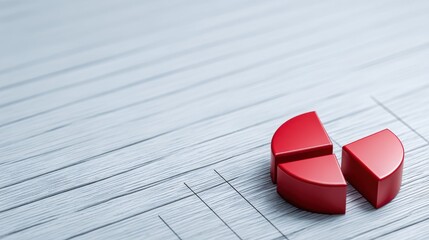 Red 3D Pie Chart on Gray Data Background