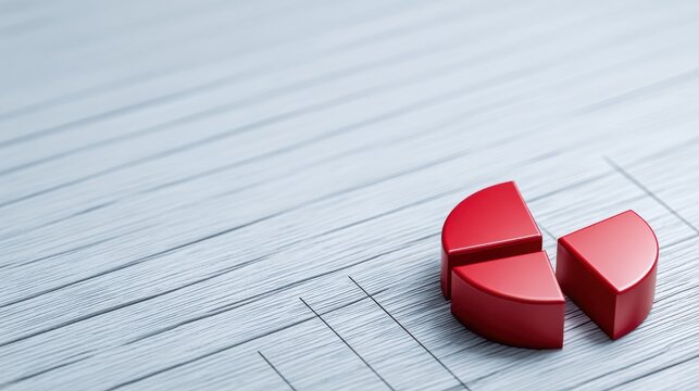 Red 3D Pie Chart on Gray Data Background - Powered by Adobe