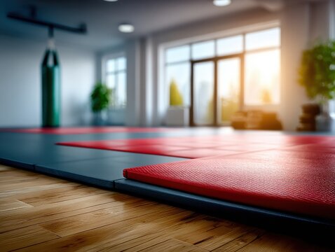 Red and Gray Martial Arts Mats in Bright Modern Gym