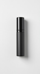 Sleek black cosmetic bottle on white backdrop for skincare branding and packaging design