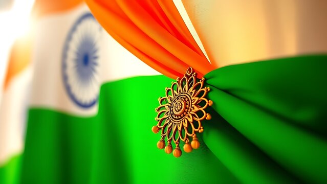 Red star military badge with golden wheat wreath on olive green background