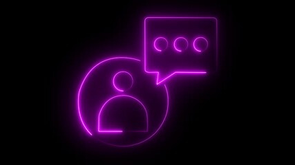 Chat conference icon. Person with speech bubble contact icon animated on a black background. Communication And Talking property agent house document signing neon icon concept.