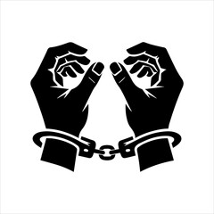 Black silhouette Handcuffed Hands Icon – Minimalist Black and White Vector on white background