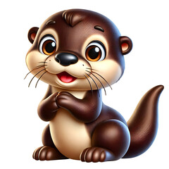 Fototapeta premium Baby Otter 3d style illustration isolated on transparent background
